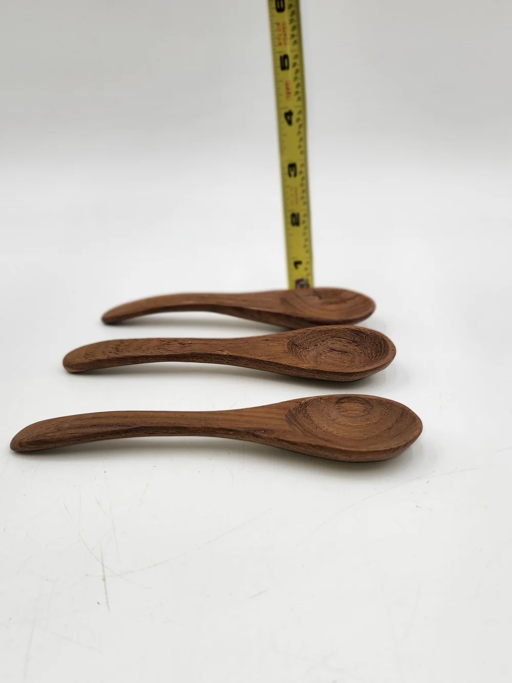 Set of 3 Handcrafted Wooden Spoons Wood Condiment Serving  Small- Brown